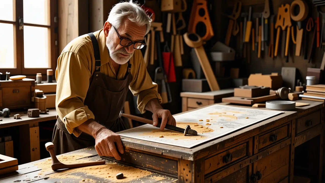 Un artesano trabaja en su taller antiguo
