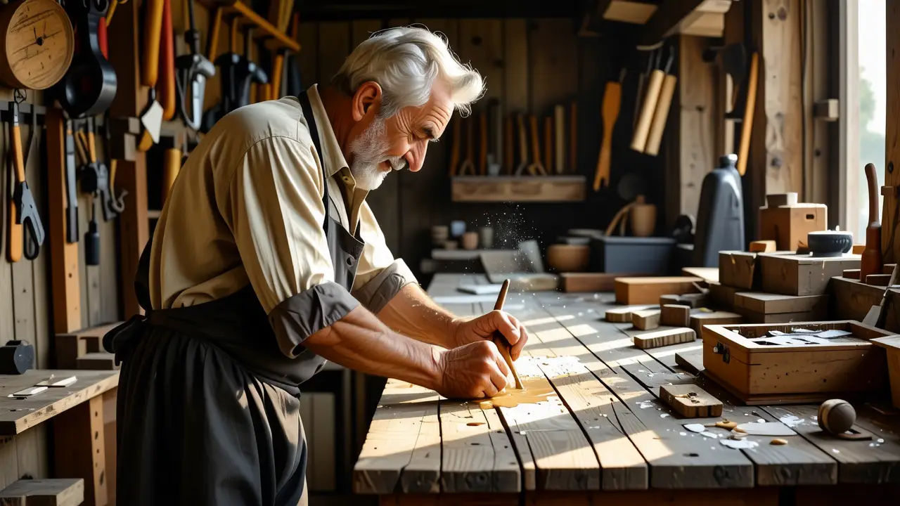 Un artesano español aplica meticulosamente barniz