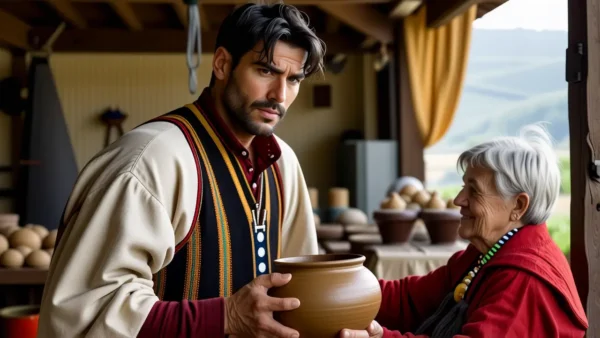 Un hombre serio ayuda en la cosecha