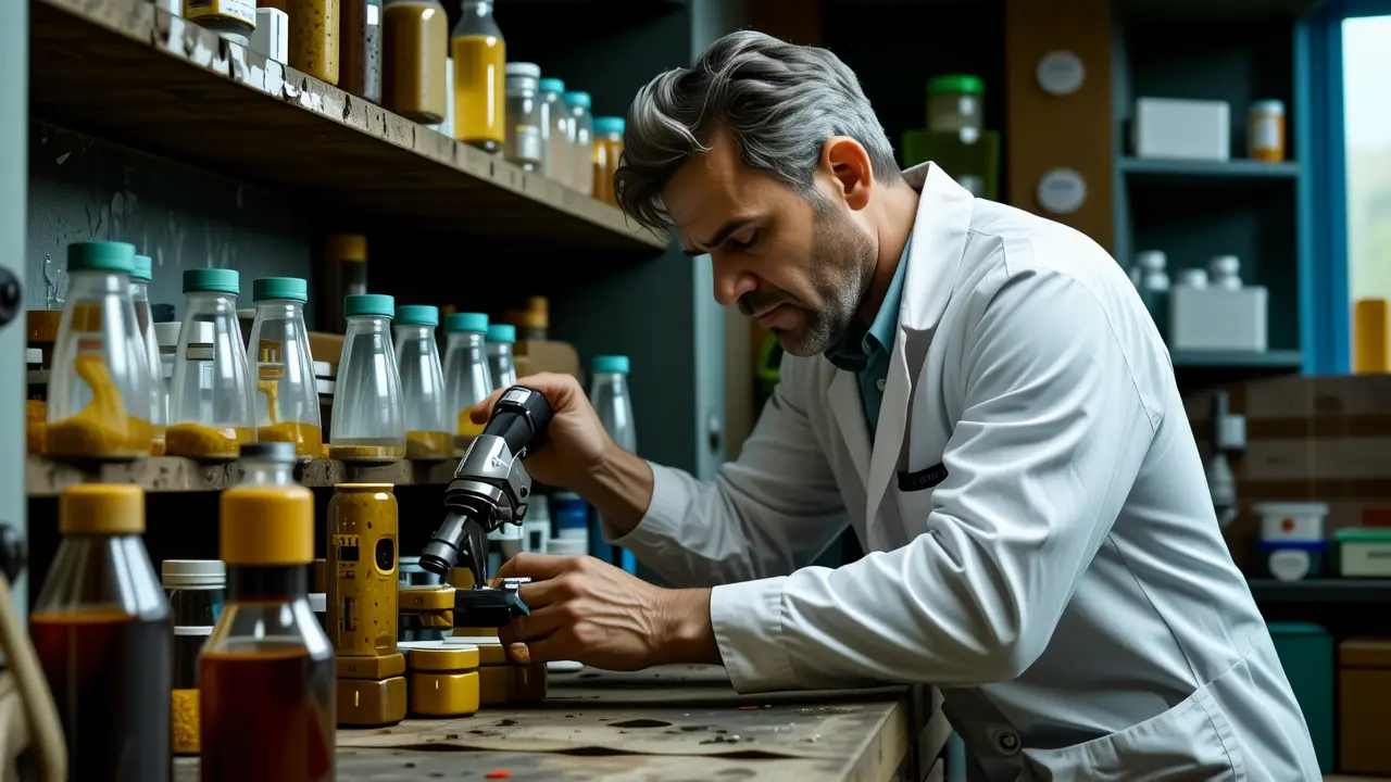 Un científico observa detalles microscópicos en un laboratorio