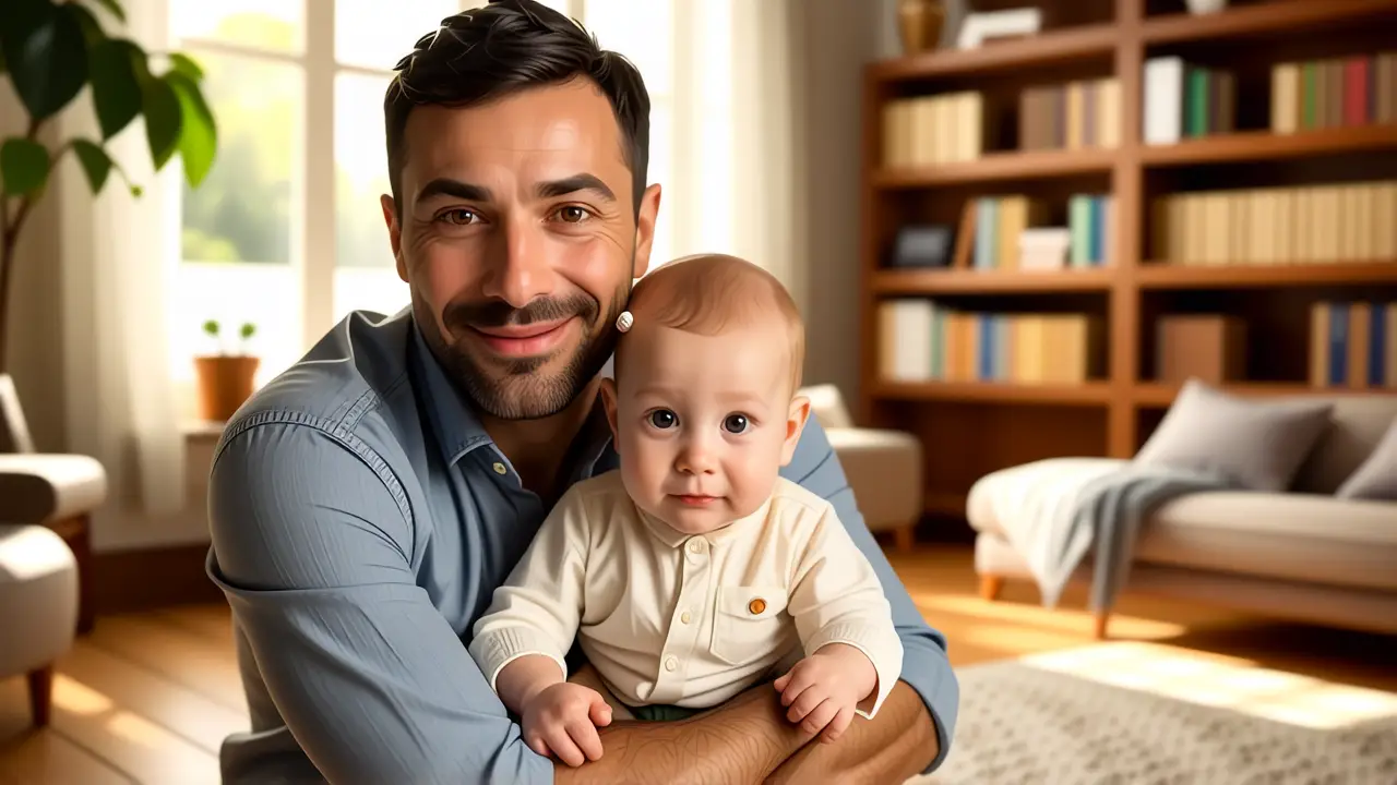 Un hombre amable sostiene a su bebé