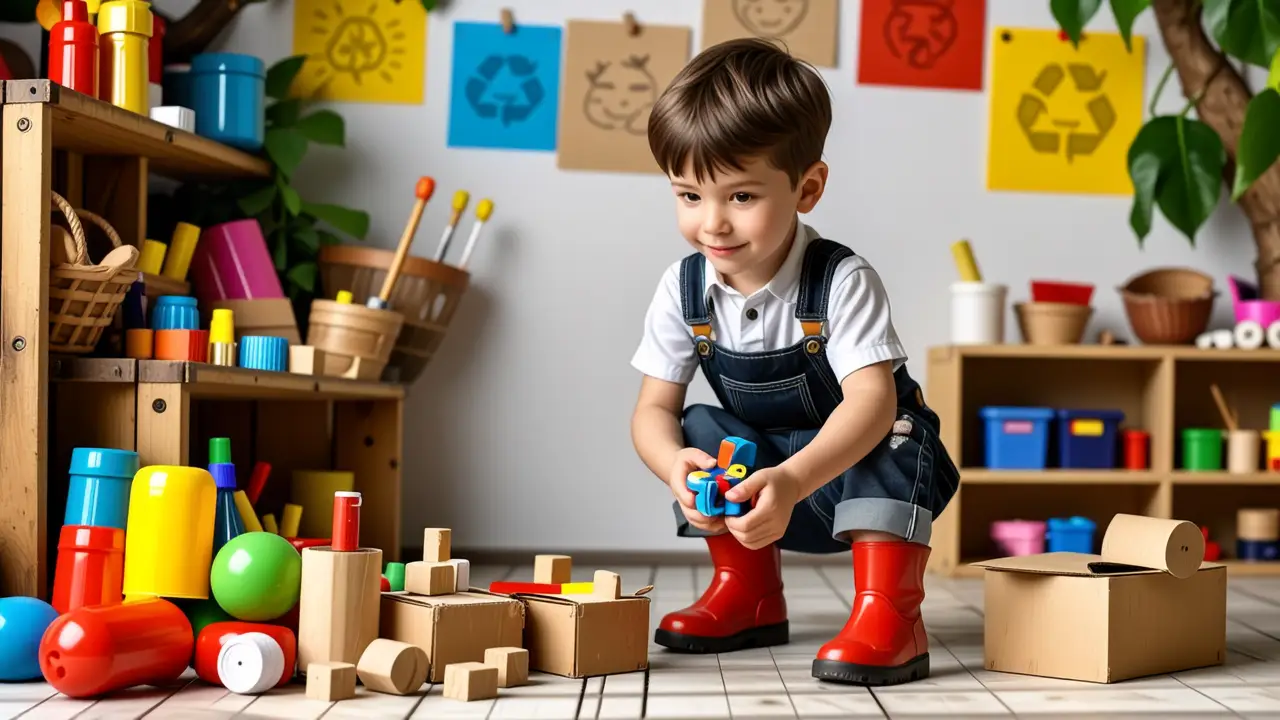 Un niño construye un robot en un taller creativo