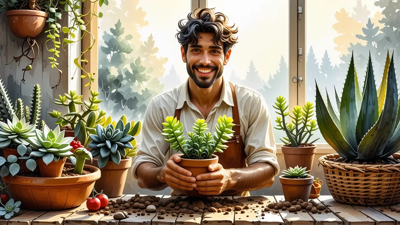 Como cuidar suculentas: Guía completa para plantas | Cactus 2 Un hombre amable planta serenidad en la naturaleza