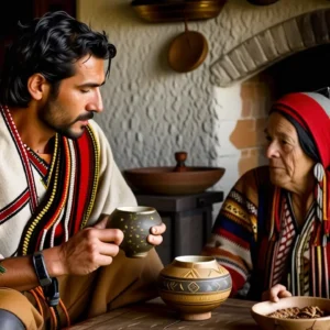 Un hombre contemplativo comparte mate en adobe