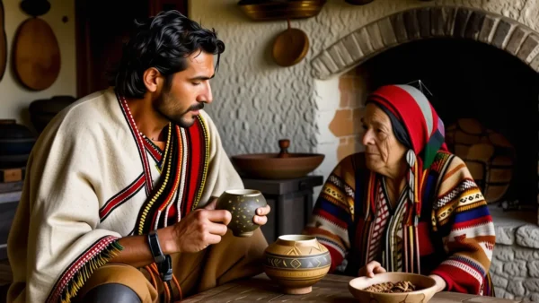 Un hombre contemplativo comparte mate en adobe