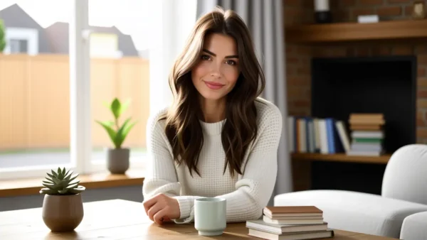 Decluttering: Significado y Consejos para tu Hogar 1 Una mujer melancólica en un hogar escandinavo tranquilo