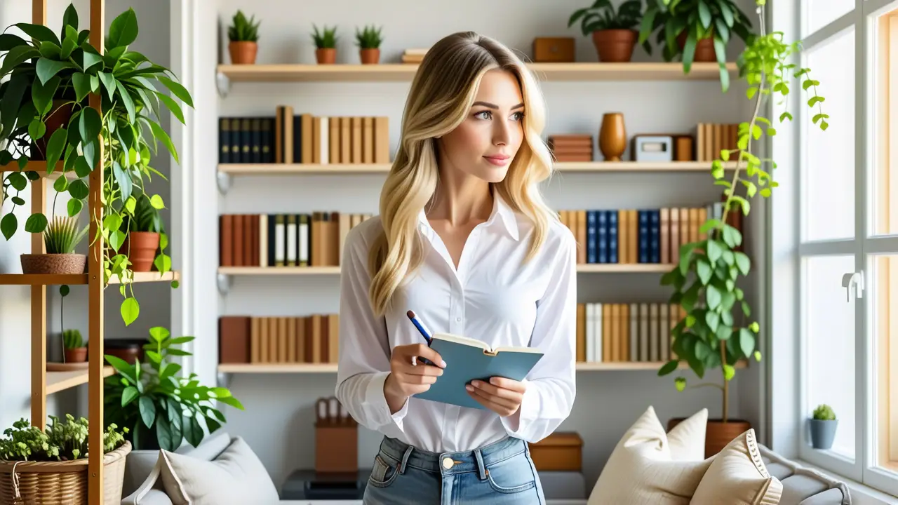 Decluttering: Significado y Consejos para tu Hogar 2 Mujer pensativa en un hogar cálido y sereno