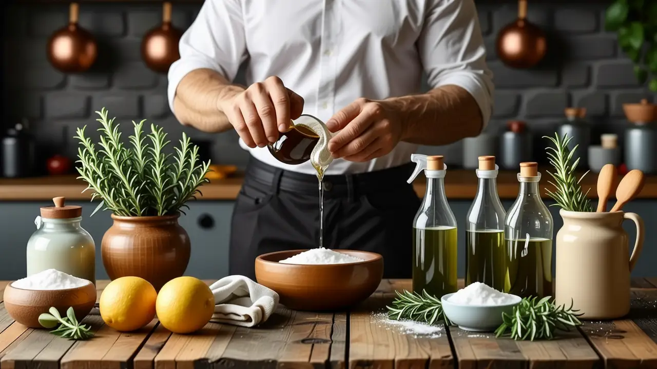 Un hombre pensativo limpia con cuidado