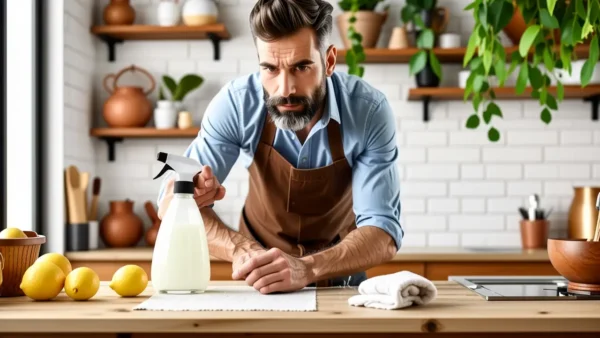 Un hombre español limpia con cuidado