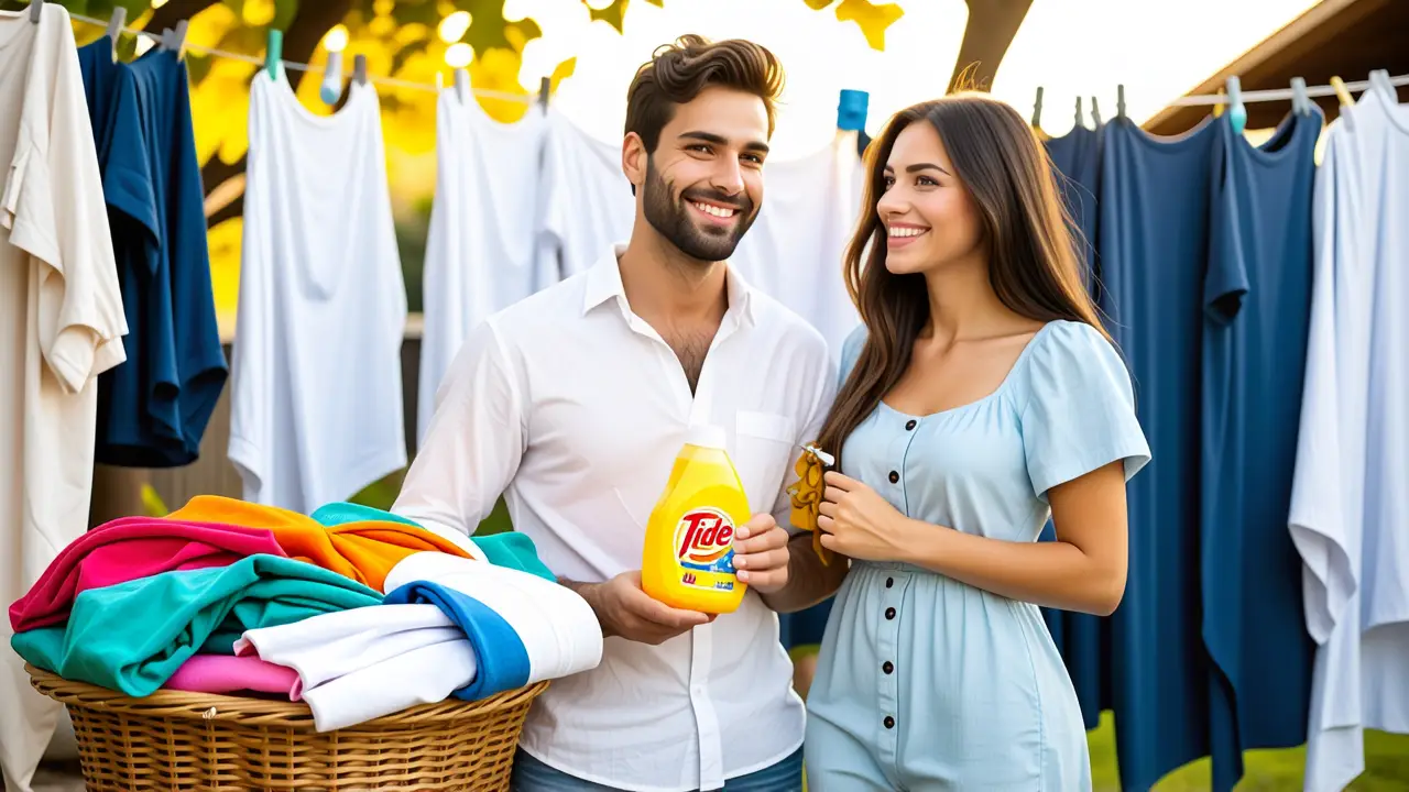 Jabon para lavar ropa: Mejor detergente Tide 2 Una escena cotidiana de familia y limpieza