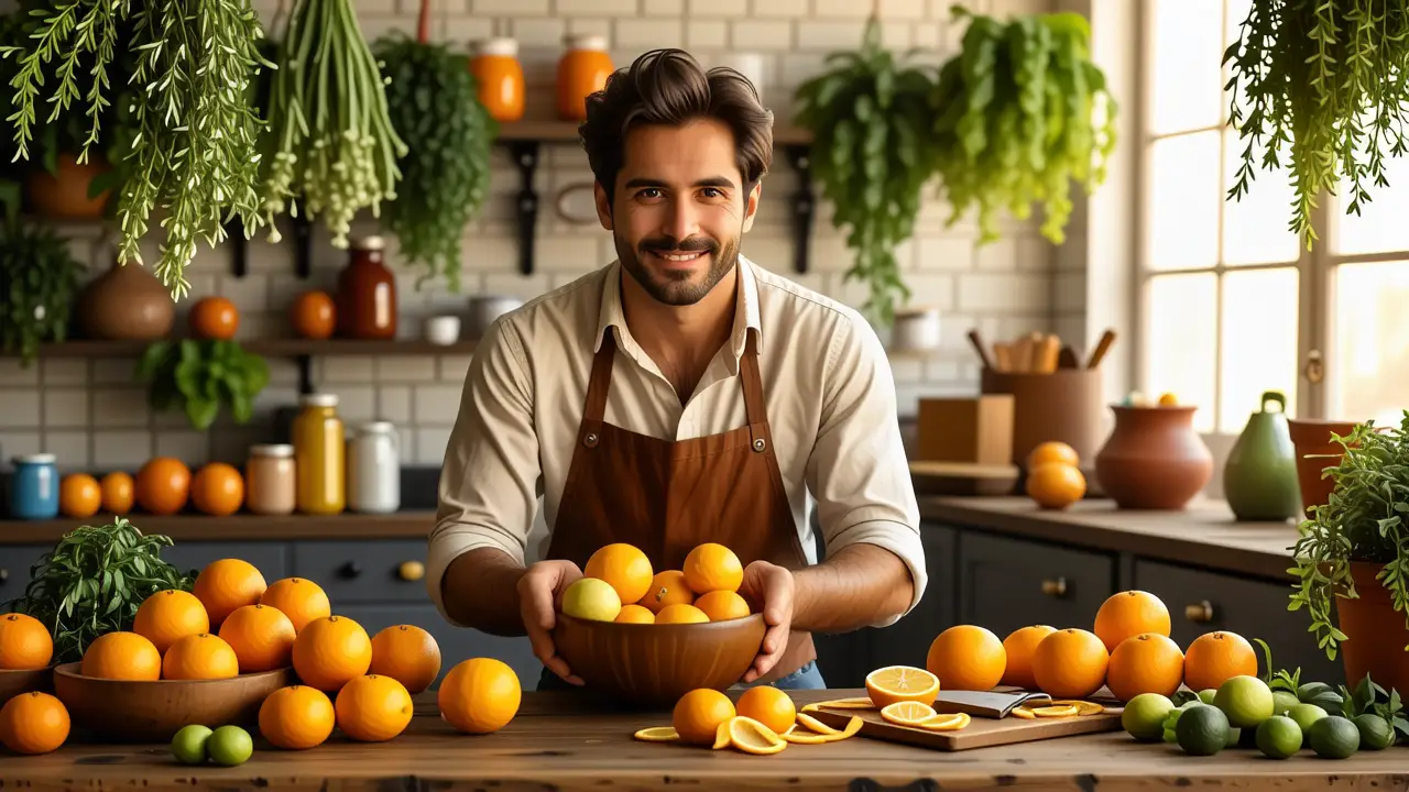 Un hombre amable en una cocina rústica