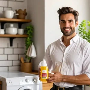 Un hombre español contempla la limpieza con curiosidad