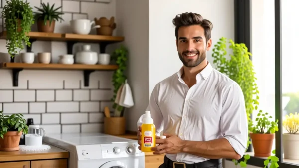 Un hombre español contempla la limpieza con curiosidad