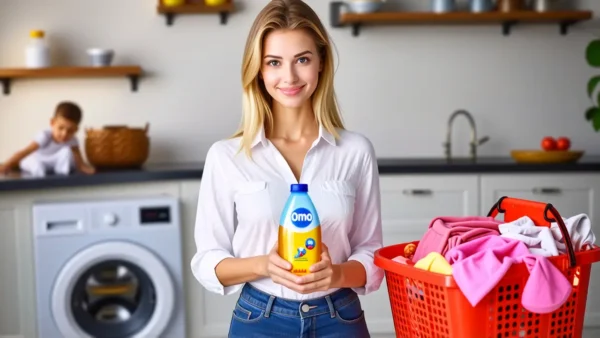 Mujer blanca sonríe en cocina familiar