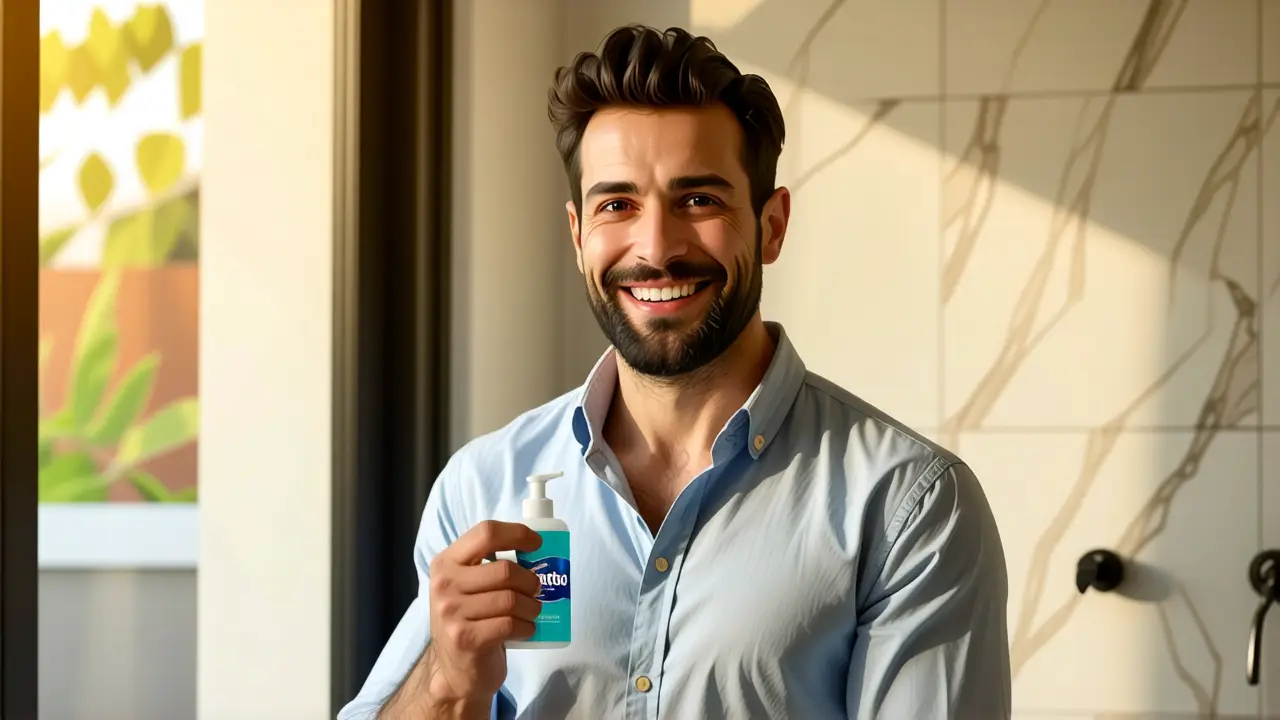 Un hombre blanco transmite higiene y bienestar