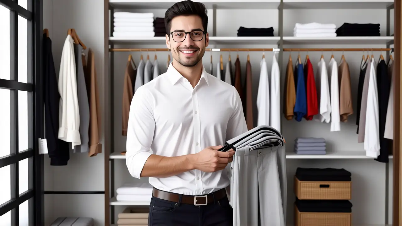 Doblar Pantalones Marie Kondo: Ahorra Espacio 4 Un hombre organiza su espacio con minimalismo