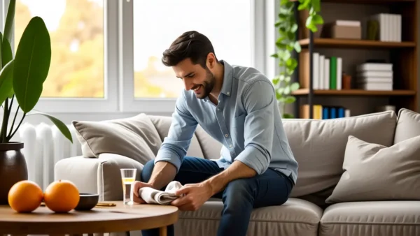Un hombre español realista limpia suavemente en casa