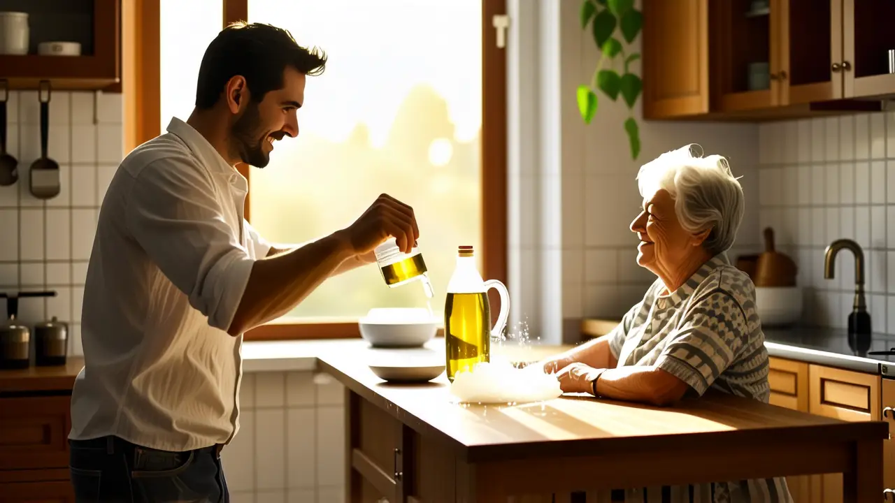 El vinagre desinfecta: Alcohol vs Vinagre para limpiar 4 Un hombre ayuda a una anciana con calidez