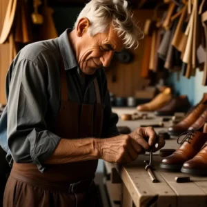 Un artesano arregla zapatos con maestría