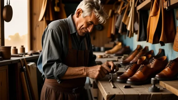 Un artesano arregla zapatos con maestría