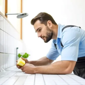 Un hombre limpia un baño español realista
