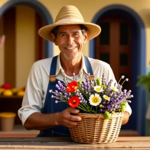 Un joven agricultor transmite paz en el campo