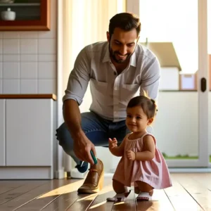 Fregar Suelos: Producto para Limpiar y Desinfectar 11 Un hombre español casual limpia con una niña feliz