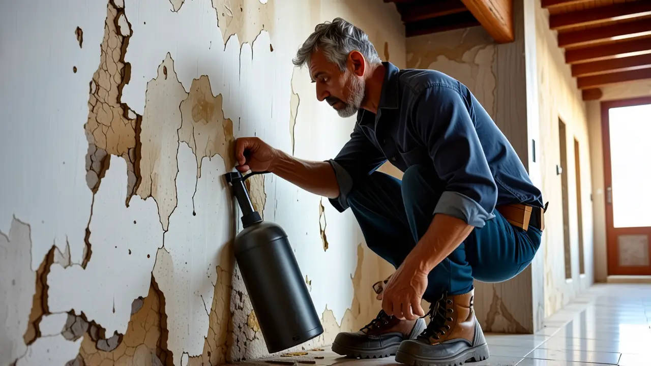 Fumigar una casa: Guía segura y efectiva 2 Hombre examina paredes con preocupación y detalle