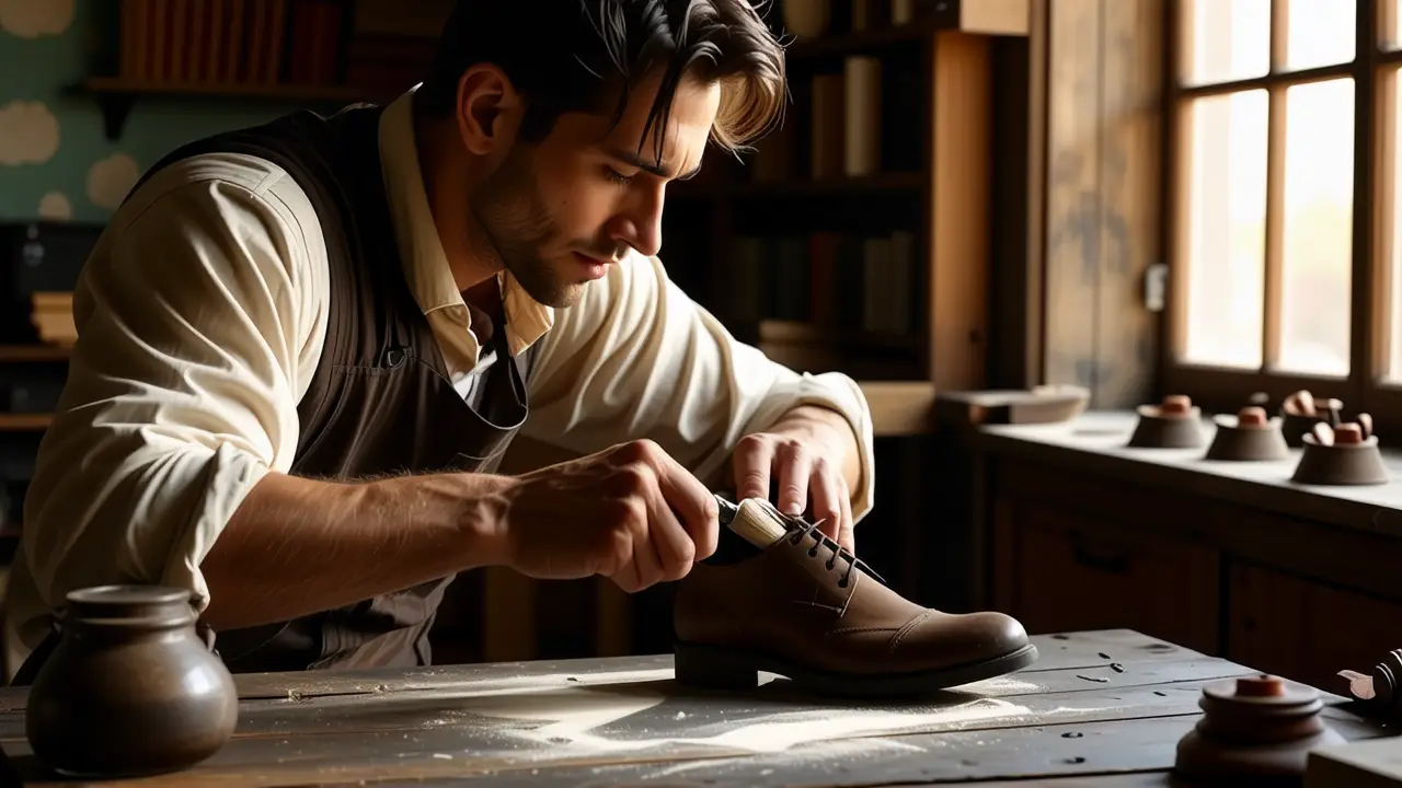Como limpiar gamuza: guía completa para zapatos 3 Un hombre meticuloso limpia un zapato en un estudio cálido