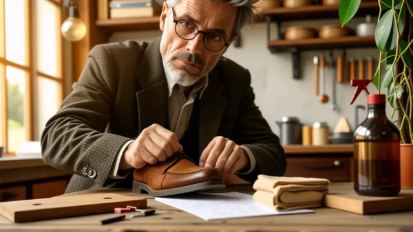 Como limpiar gamuza: guía completa para zapatos 1 Un hombre elegante limpia zapatos vintage con cuidado