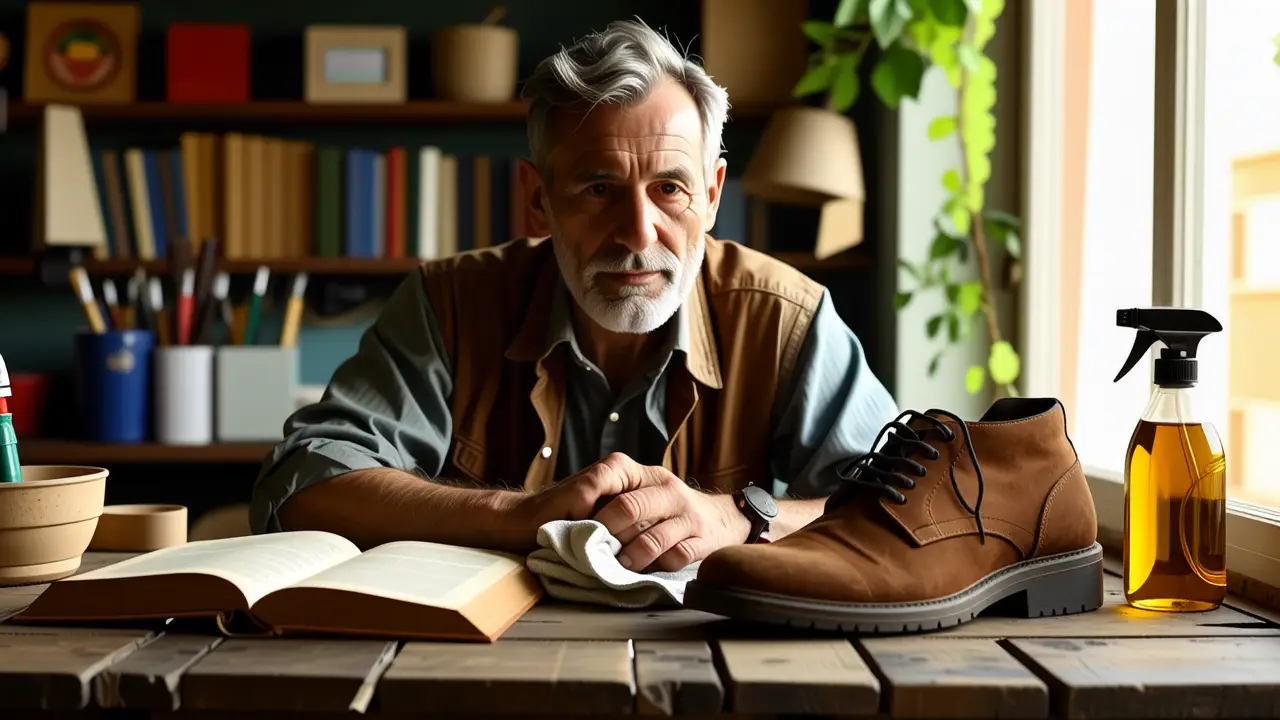 Como limpiar gamuza: guía completa para zapatos 6 Un hombre amable limpia zapatos con cuidado