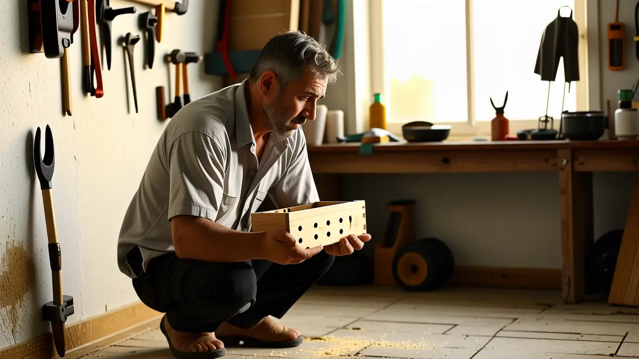 Un hombre contempla la madera infestada con paciencia