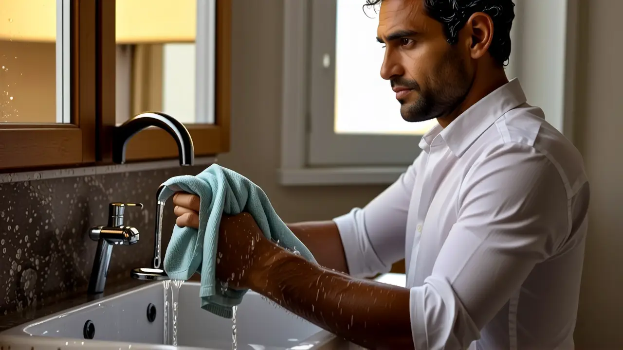 Higiene de Manos: Hábitos para la Salud 3 Hombre pensativo lava manos en España
