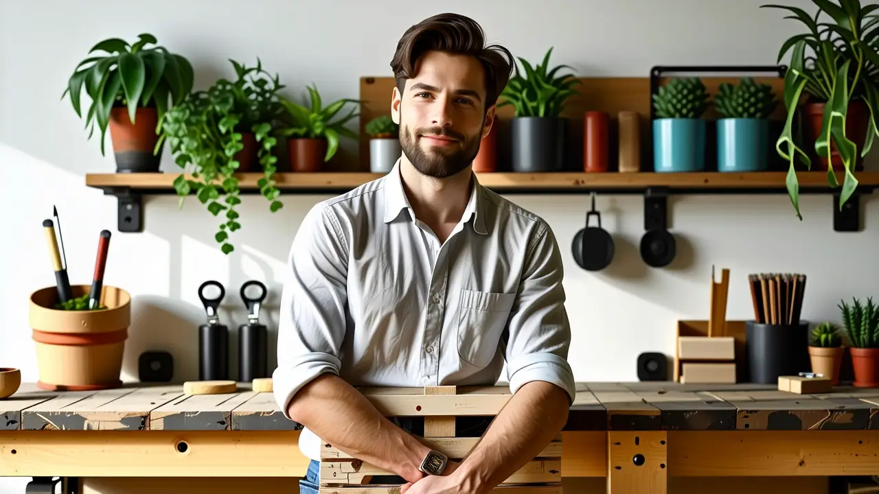 Hacer Estantes: Guía para Hacer Estante de Madera 4 Un hombre pensativo sostiene una paleta con libros