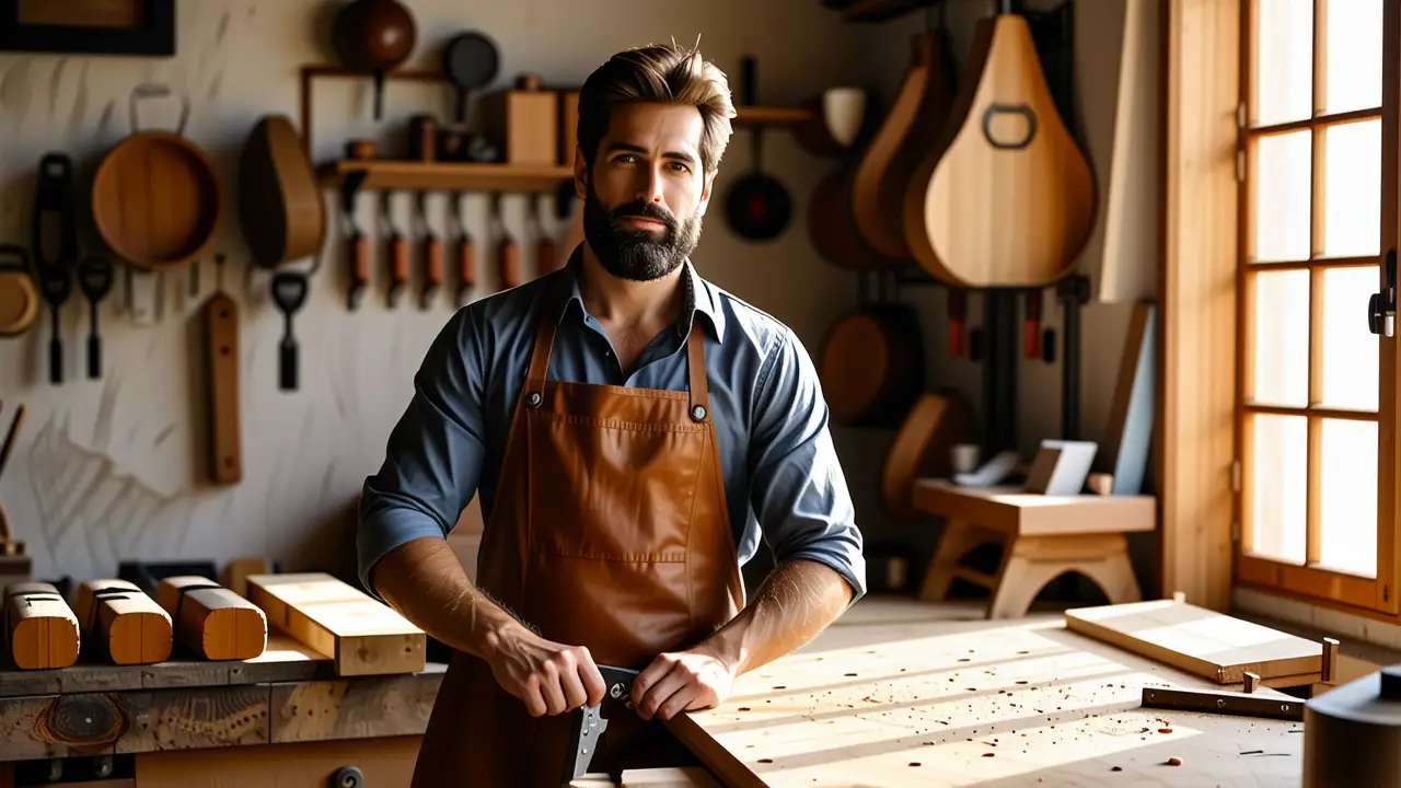 Hacer Estantes: Guía para Hacer Estante de Madera 2 Un hombre trabaja en su taller rústico