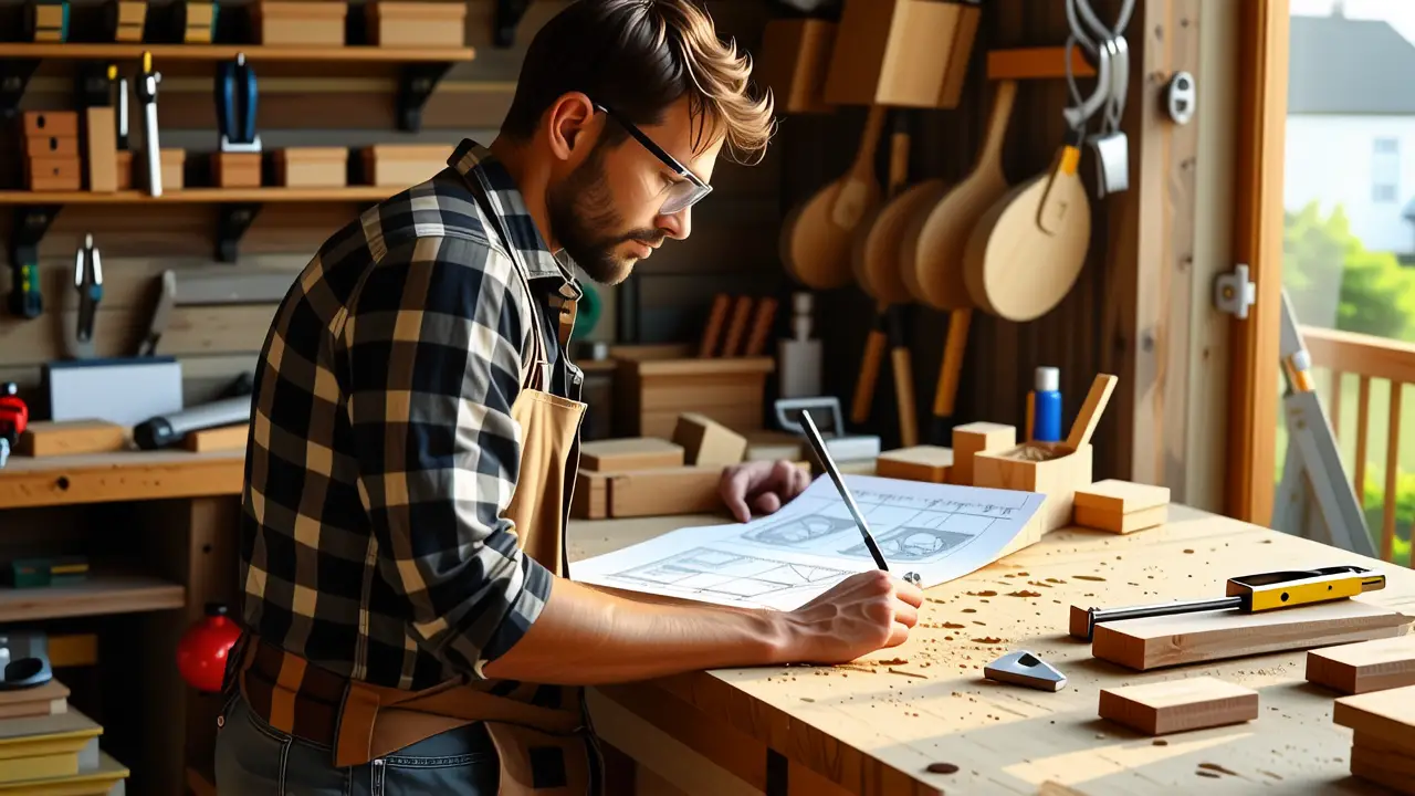 Hacer Estantes: Guía para Hacer Estante de Madera 5 Un artesano construye cuidadosamente estantes en su taller