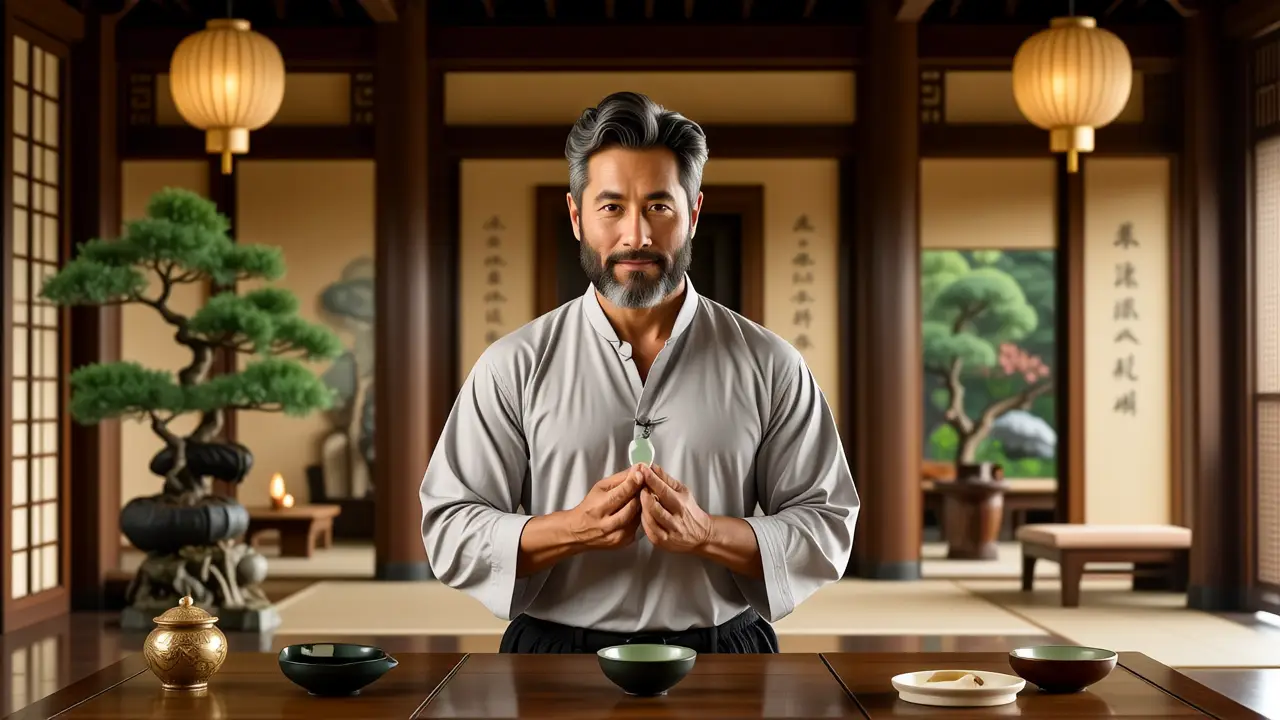 Feng Shui en Casa: Guía para un Hogar Armonioso 5 Un hombre contemplativo examina la paz china