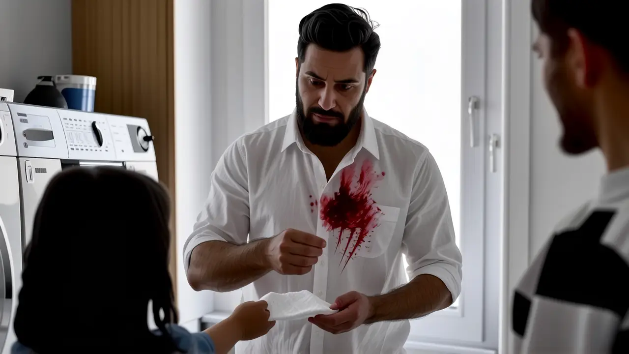 How to Remove Blood Stains: Get Clothes Clean Now 2 Un hombre preocupado limpia una herida en la luz