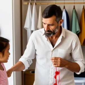 Un hombre preocupado limpia una herida en su hija