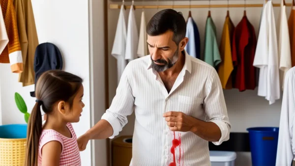 Un hombre preocupado limpia una herida en su hija