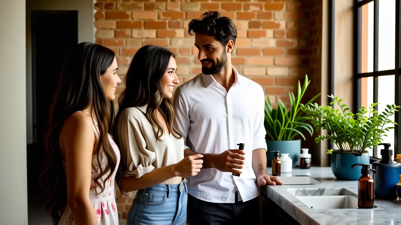 Un hombre pensativo en un baño moderno