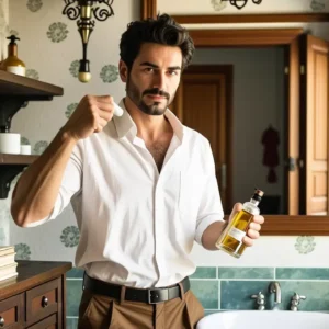 Un hombre español realista rocía el espejo