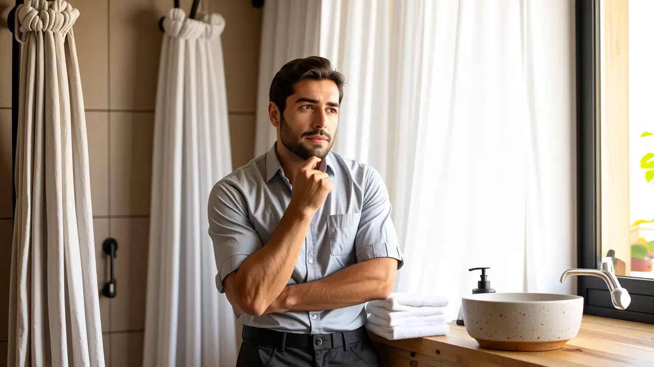 Un hombre pensativo en un baño cálido