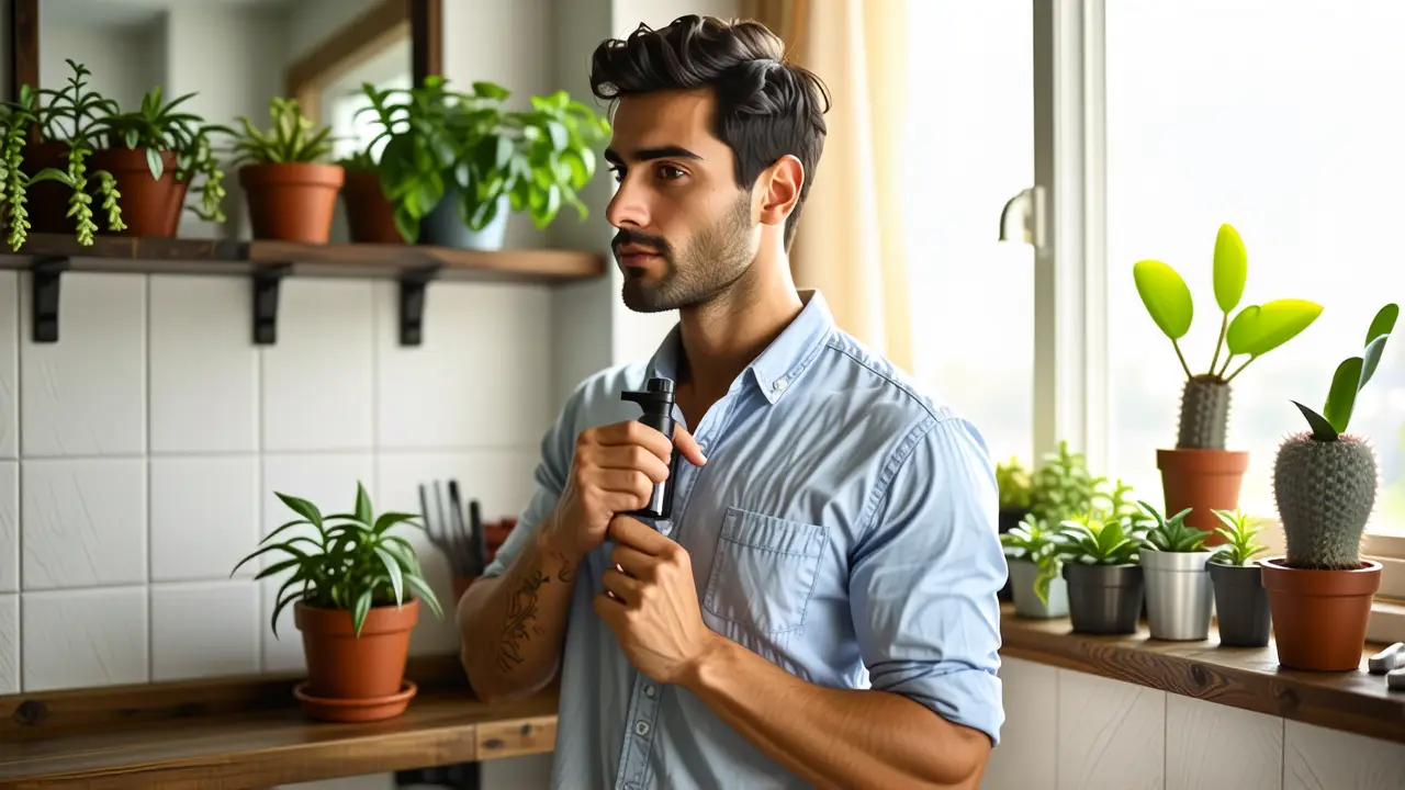 Un hombre pensativo en un baño acogedor