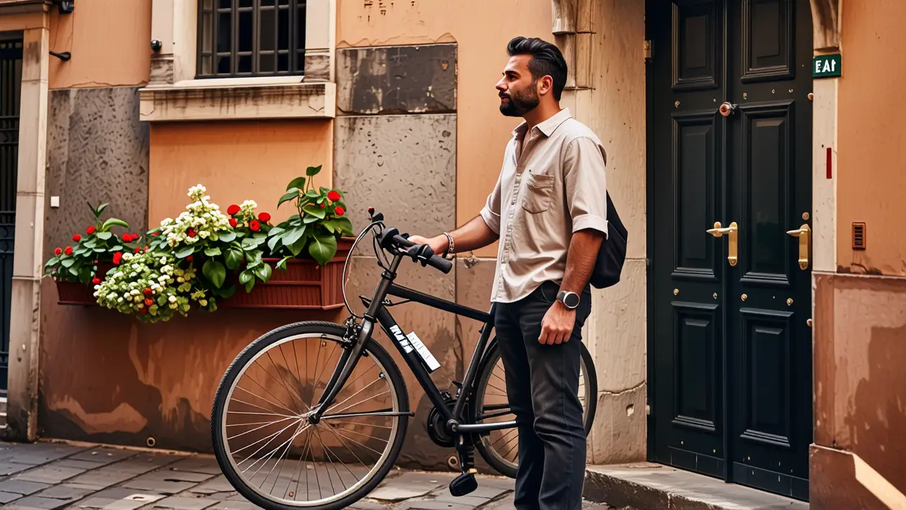 Ideas para colgar bicicletas: Almacenamiento compacto y seguro 5 Un hombre pensativo en Barcelona, luz dorada