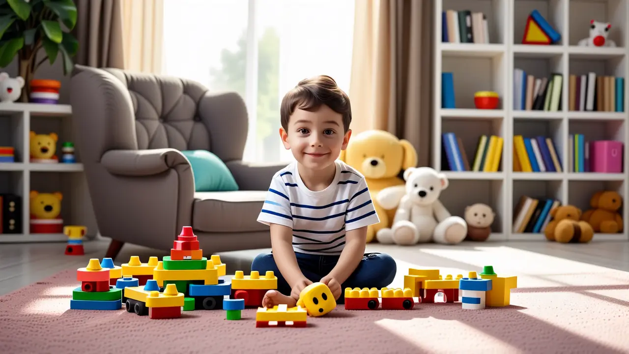 Ideas para guardar juguetes en poco espacio: guía completa 5 Un niño feliz juega en su hogar