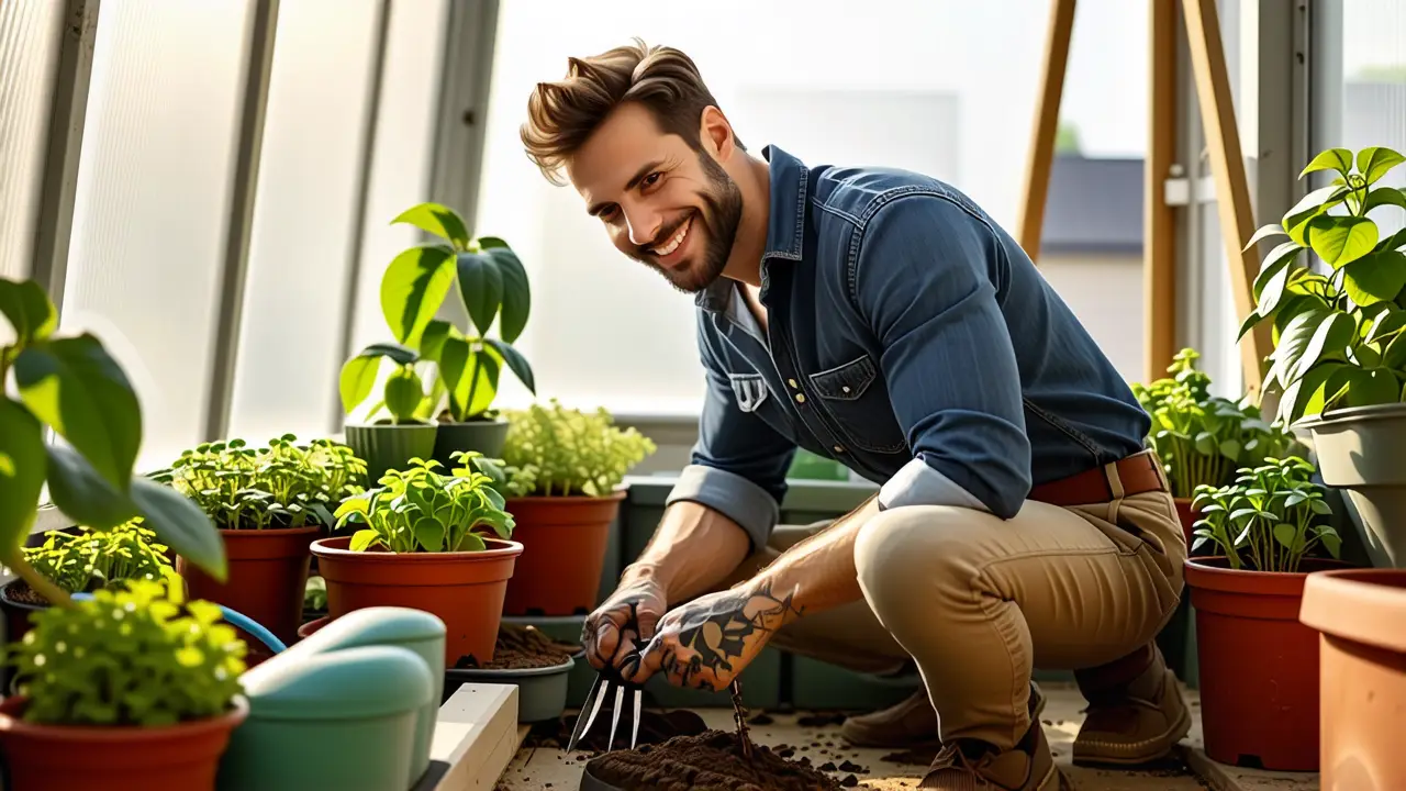 Invernadero Casero: Como Hacer un Invernadero Pequeño 2 Un hombre sonríe en una humilde invernadero