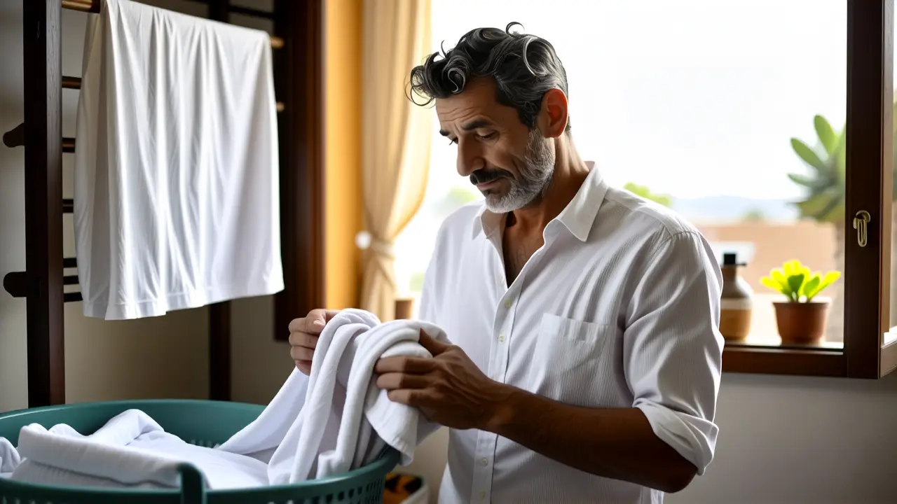 Un hombre tranquilo en una escena doméstica