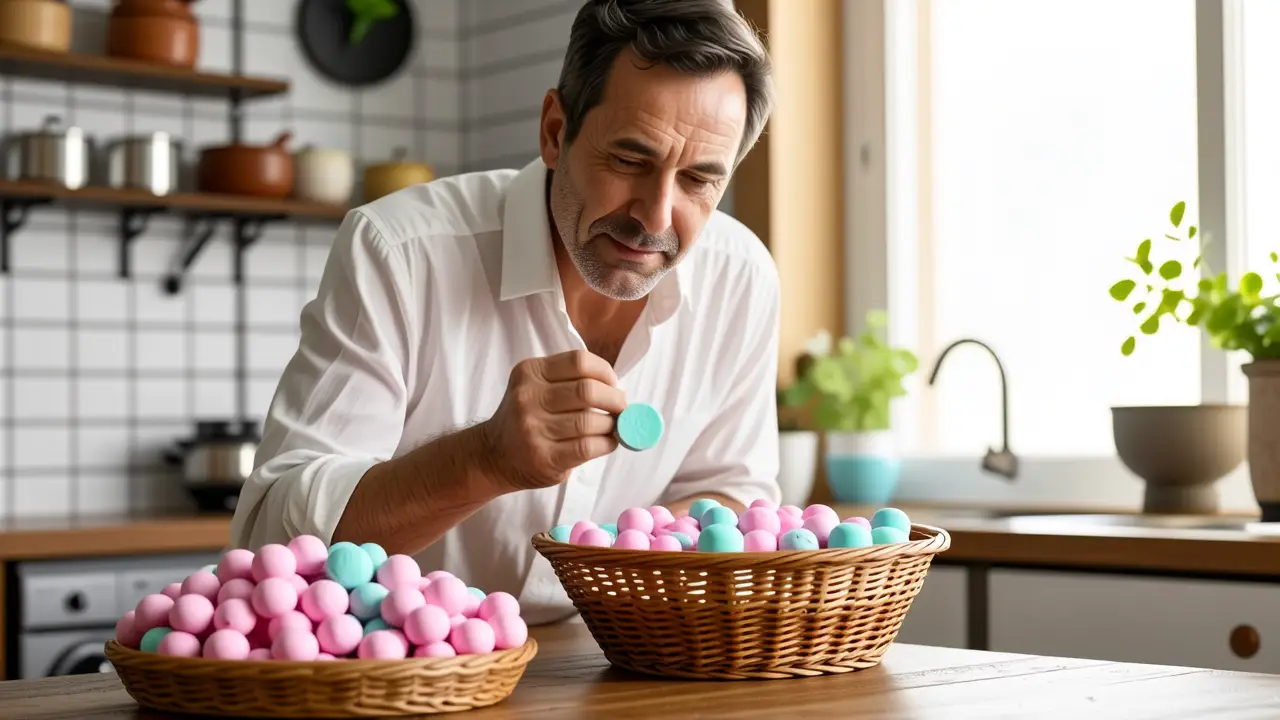 Detergente en Pastillas: Guía Completa & Consejos 4 Un hombre contempla un detergente en la luz cálida