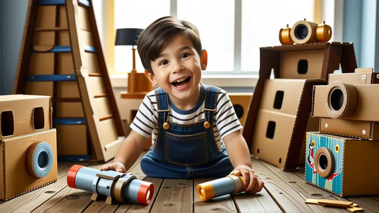 Juguetes Reciclados Fáciles: Ideas Creativas 4 Un niño sonríe en un playroom creativo